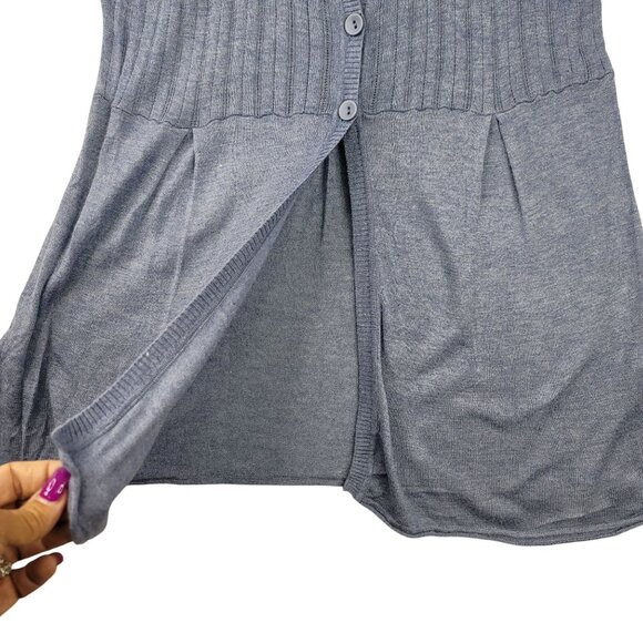 Sleeveless Pleated Swing Cardigan Ribbed Knit Style Blue XL New Babydoll - Picture 3 of 10